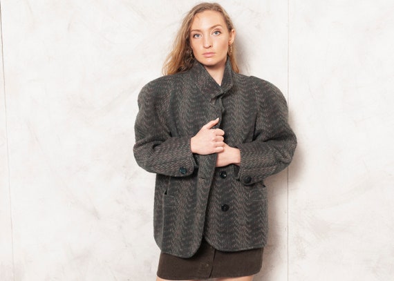 Power Shoulder Jacket 70s Patterned Wool Jacket Bl