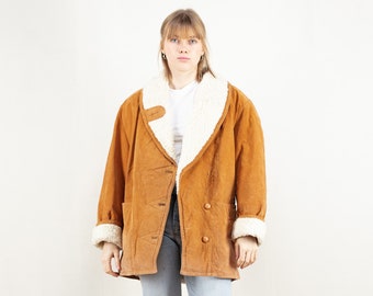 Suede Winter Coat women vintage clothing 80s winter outerwear oversized jacket sherpa retro jacket brown women jacket size extra large xl