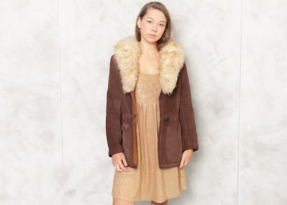 70s Suede Brown Jacket Sherpa Jacket Shearling Col
