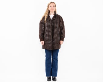 90er Jahre brauner Schaffell Mantel, Western Boho Style Grösse M/L