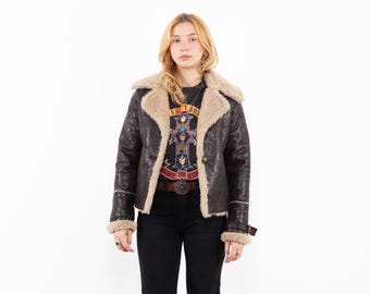Brown Faux Shearling Jacket, Y2K Style, Size S/M