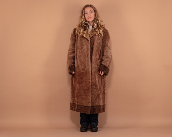 Women 60s Sheep Fur Maxi Coat, Size 3XL, Vintage … - image 1