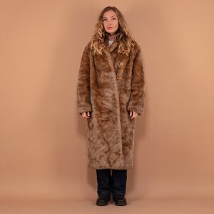 Faux Fur Coat 80&#39;s, Size L Beige Fur Coat, 80s Luxurious Coat, Retro Fur Overcoat, Eco Friendly Coat, Cruelty Free Sustainable Clothing