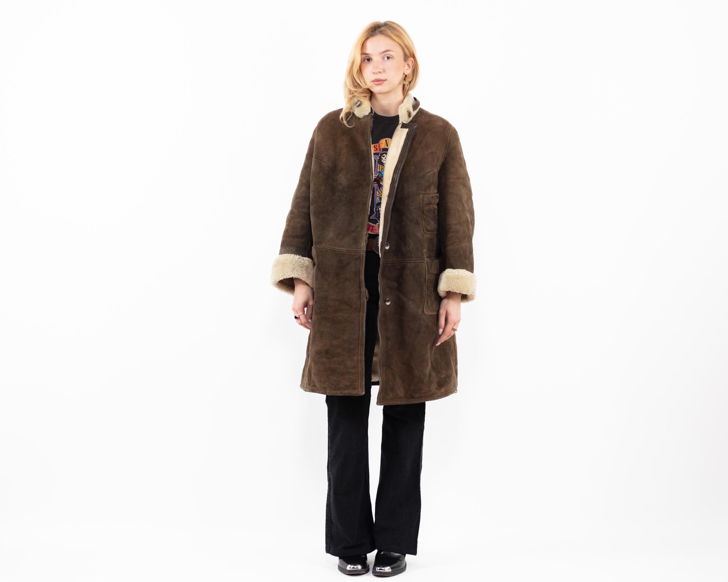 70s Distressed Sheepskin Coat, Vintage Western Outerwear, Size XL