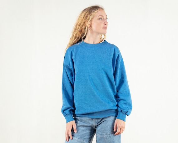 Blue Boyfriend Sweatshirt Women Vintage 80s Casual Autumn Jumper