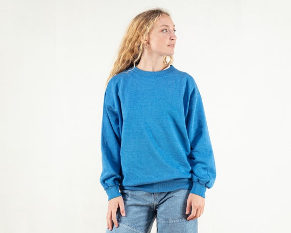 Blue Boyfriend Sweatshirt Women Vintage 80s Casual Autumn Jumper