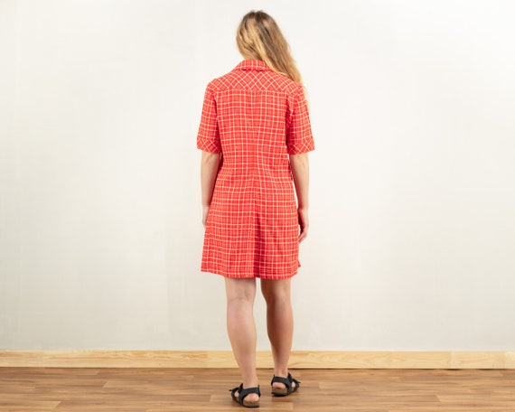 70s Check Dress retro mod dress red checkered dre… - image 4