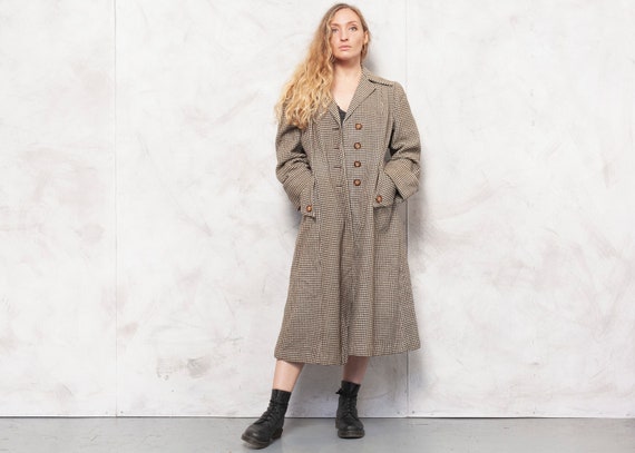 Vintage Plaid Wool Coat 50s Beige Princess Coat Re