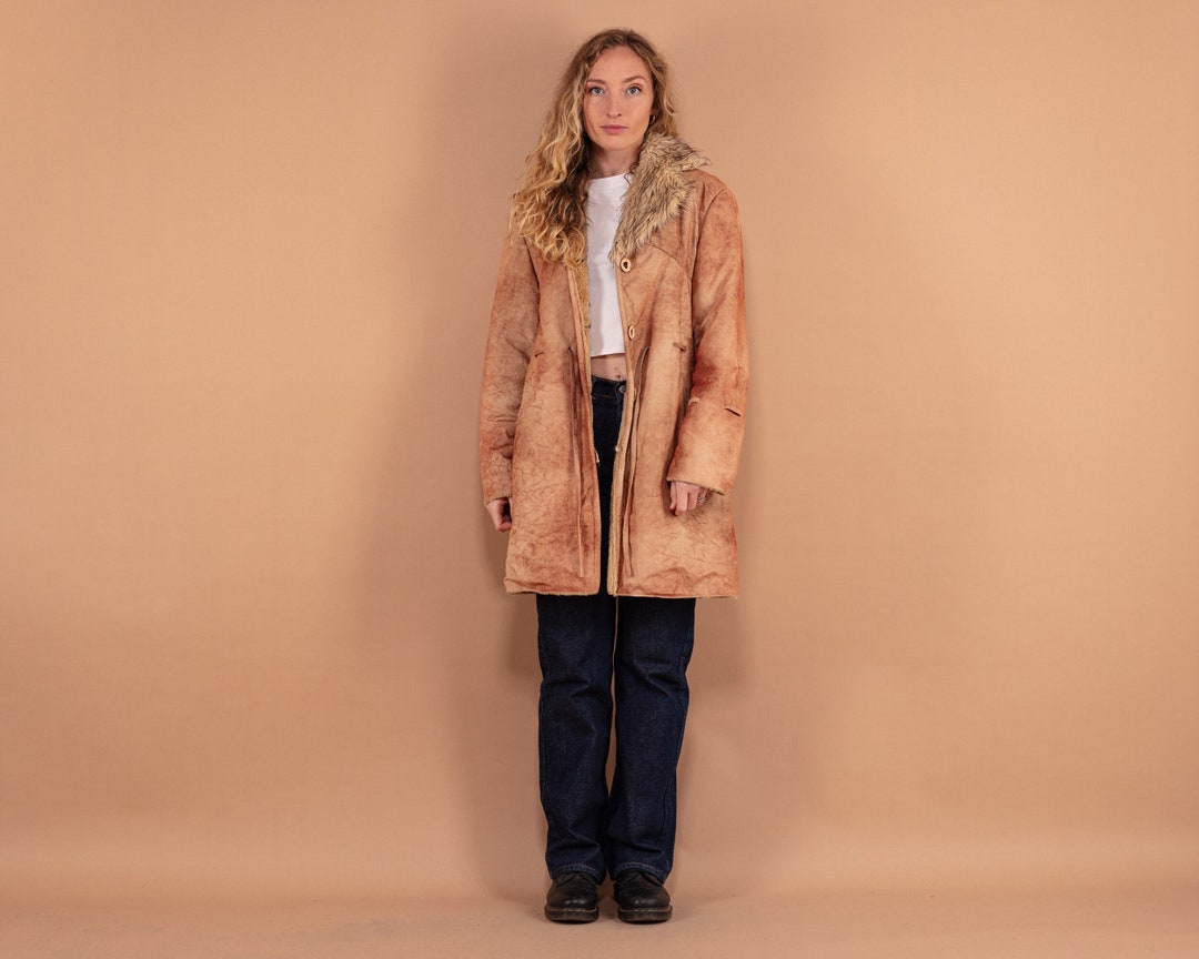 Faux Sheepskin Coat, Size M Faux Fur Coat, 90s Penny Lane