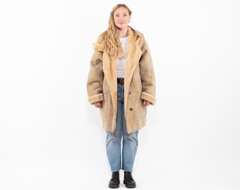 90s Distressed Sheepskin Coat, Vintage Shearling Ranch Wear, Size XXL