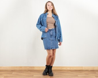 Denim Skirt Set women blue jean co-ordinate denim skirt and jacket set two piece set vintage clothing women suit size medium