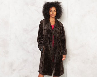 Manteau en fausse fourrure des années 70, manteau marron, long manteau, vêtements d'extérieur doux, manteau en peluche, manteau végétalien, vêtements d'hiver écologiques pour femmes