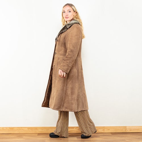Women Sheepskin Coat vintage 70s shops Penny Lane coat shearling coat women afghan winter coat brown suede sheepskin coat boho style size medium
