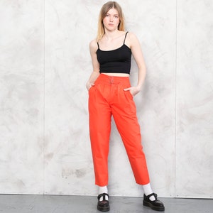 Women Orange Pants 80s peg leg orange trousers tapered high waist trousers vintage mod high rise pants vintage clothing size xs extra small