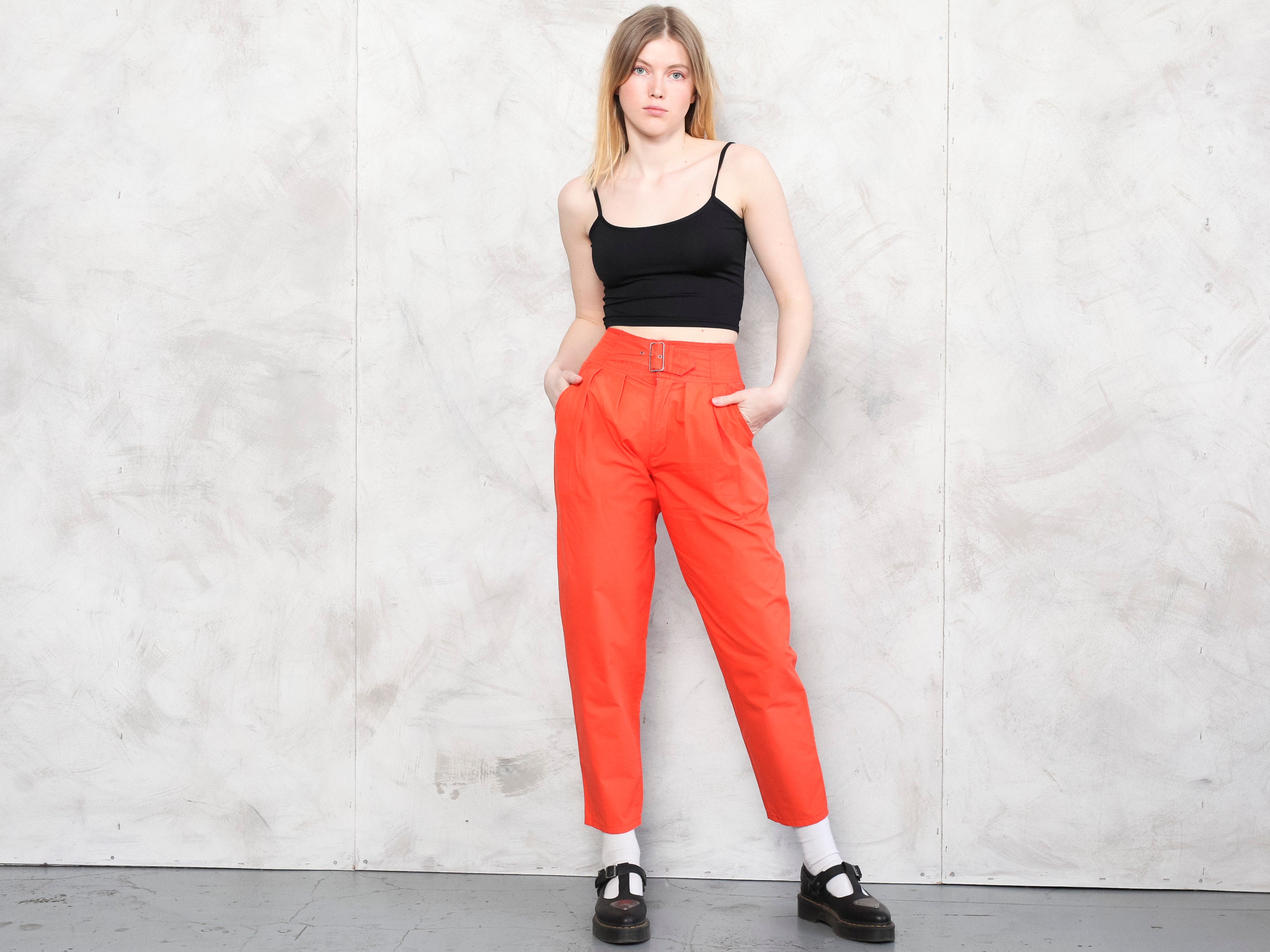 Women Orange Pants 80s Peg Leg Orange Trousers Tapered High - Etsy Australia