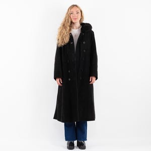Manteau à capuche en peau de mouton noir des années 90, manteau en peau de mouton vintage taille M, pardessus en peau de mouton noir, manteau de fourrure à capuche, NorthernGirlStore