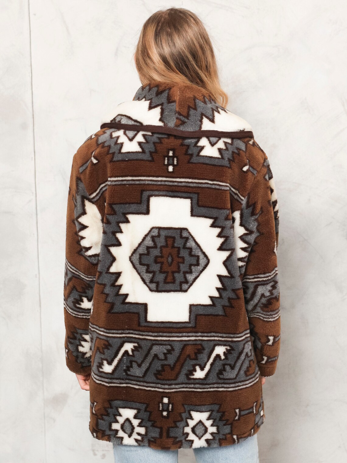 Aztec Fleece Jacket vintage 90s ethnic navajo oversized women Etsy
