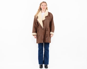 90er Jahre Lammfell Mantel in Braun, Western Oversized Style Gr. XL