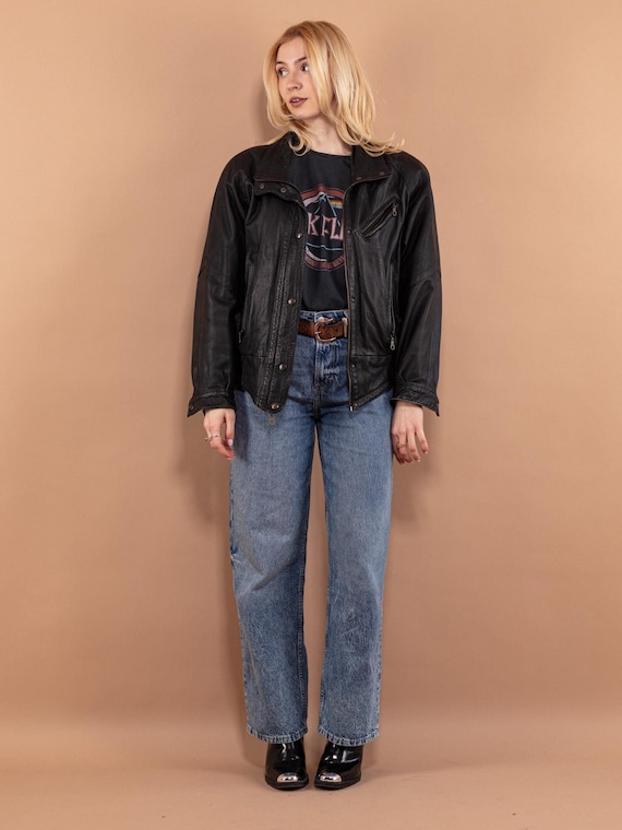 Leather Motorcycle Jacket 70's, Size S/M, Vintage Leather