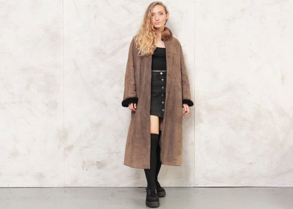 80s Suede Coat Vintage Women Sheepskin Coat Suede
