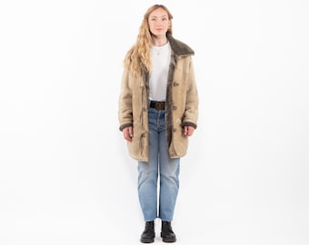 90s Distressed Sheepskin Coat, Vintage Shearling Ranch Wear, Size XL