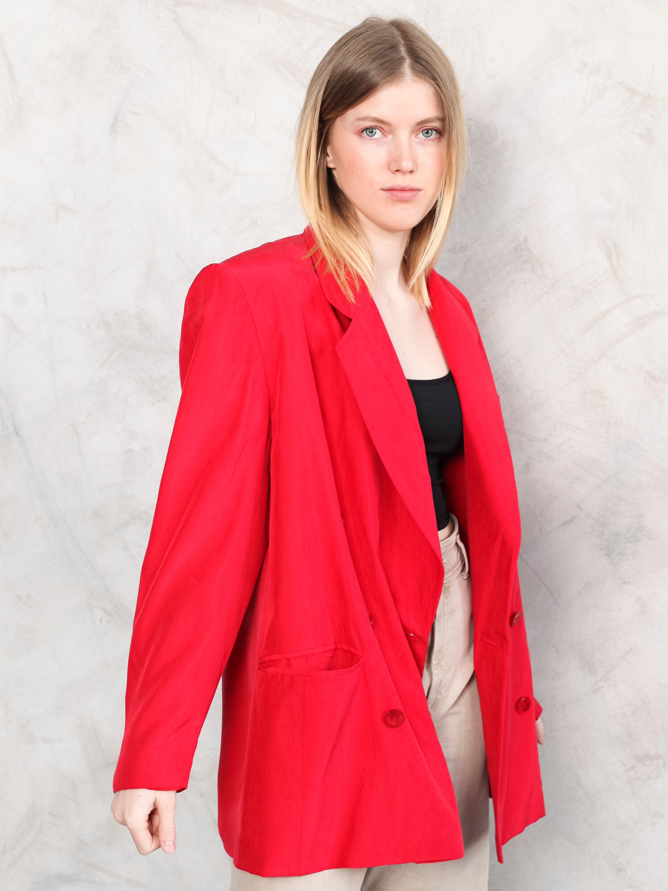 Women Silk Jacket vintage royal red silk blazer jacket short | Etsy