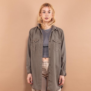 90s Vintage Long Sleeve Shirt, Size XL Vintage Shirt, Khaki Long Sleeve, Grunge Wear, Y2K Streetwear, Skater Long Sleeve, Urban Streetwear