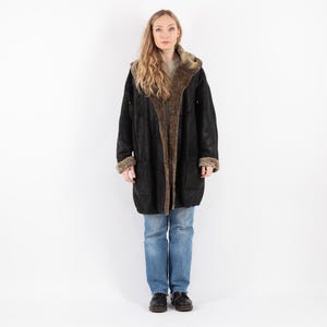 Oversized Black Sheepskin Coat, Size XL Shearling Coat, Black Leather Coat, Oversized Shearling Coat, Womens Clothing, NorthernGirlStore