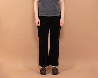 Y2K Vintage Black Corduroy Pants, Retro Streetwear, Women's Size M