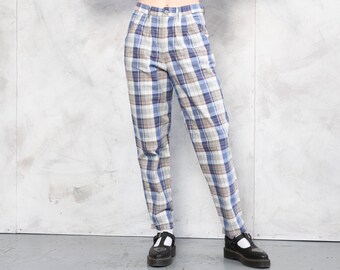 Women Plaid Pants vintage 80s checkered artist pants lightweight check trousers high rise pants preppy trousers women clothing size small