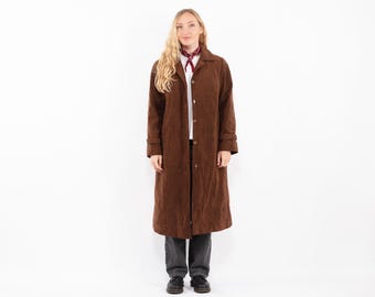 80s Brown Faux Suede Fur Coat Size S