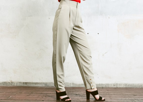 80s Tapered Pants . Vintage Taupe Beige Trousers … - image 4