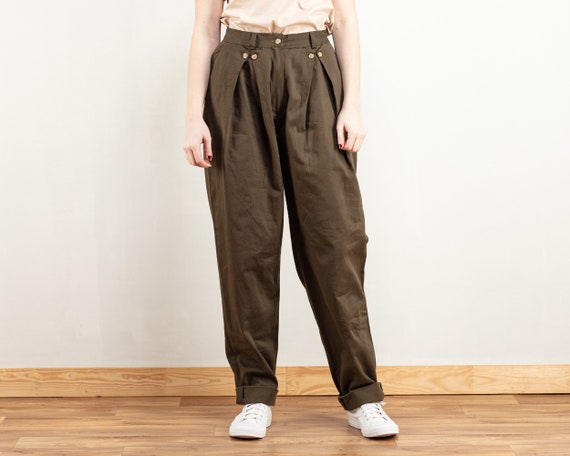 Women Vintage Trousers 80s Khaki Green 