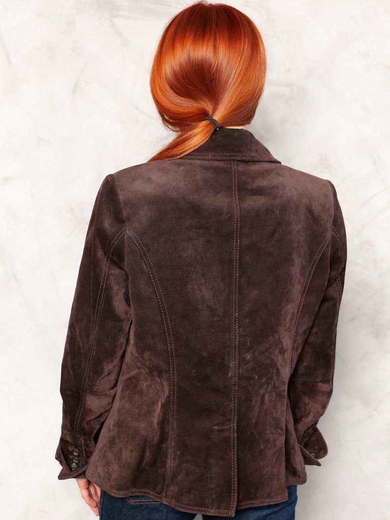 Suede Leather Jacket 80s western jacket urban boho jacket brown suede jacket retro leather outerwear women vintage clothing size small