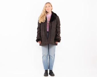 Vintage 90s Dark Brown Suede Sherpa Coat Women’s M/L Penny Lane