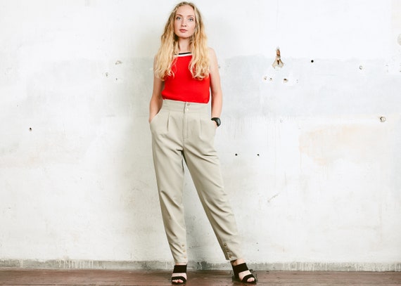 80s Tapered Pants . Vintage Taupe Beige Trousers … - image 1