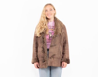 Brown Faux Shearling Jacket, Y2K Style, Size M/L