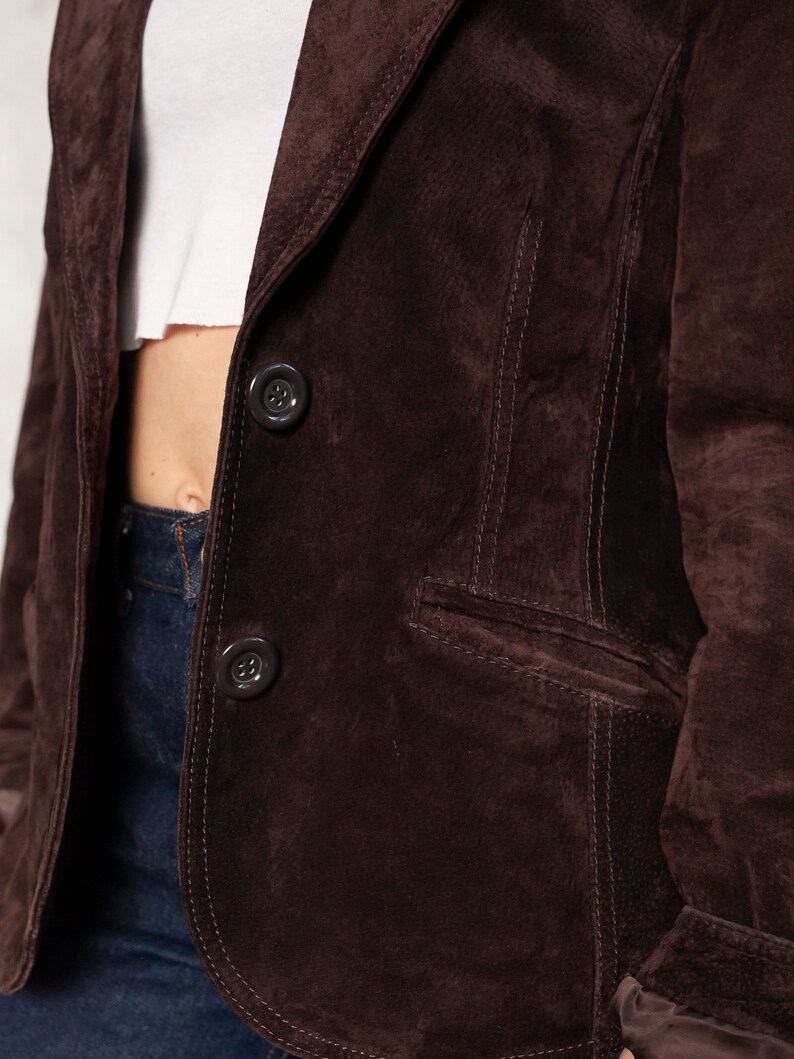 Suede Leather Jacket 80s western jacket urban boho jacket brown suede jacket retro leather outerwear women vintage clothing size small