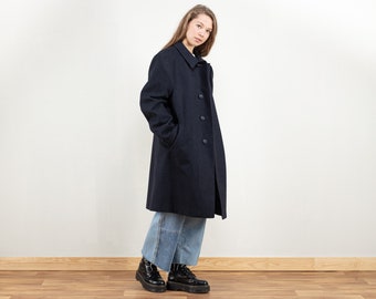 80s Vintage Blue Wool Coat, Long Winter Jacket, Size L - Etsy