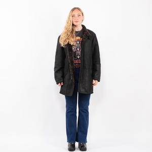 Black Sheepskin Coat, Size L Shearling Coat, Boho Western Outerwear, Zip Up Sheepskin Coat, Retro Leather Coat, NorthernGirlStore