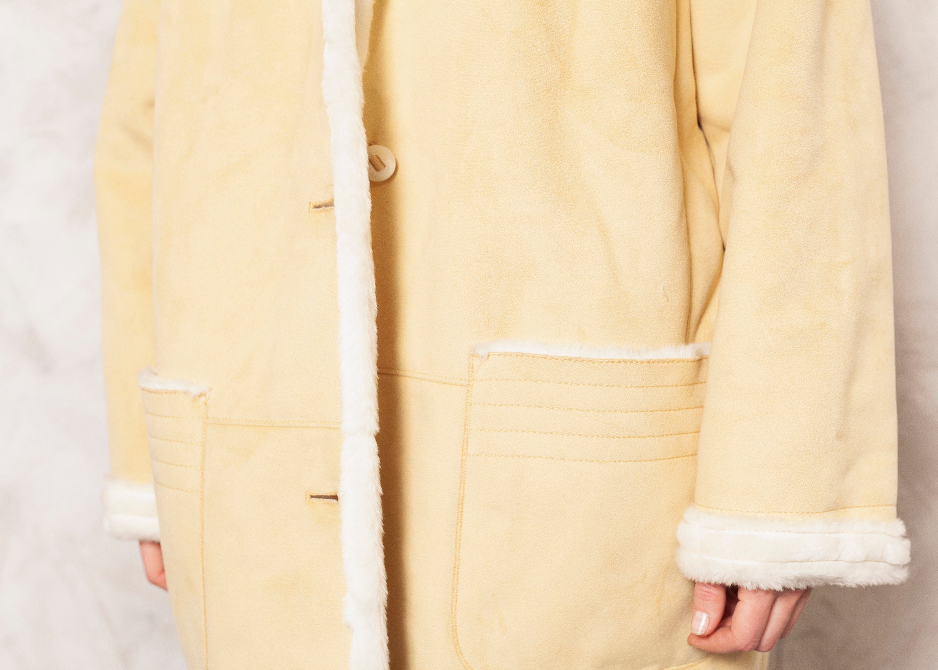 Yellow Sherpa Coat Vintage 90s Faux Suede Coat Sherpa Retro Etsy