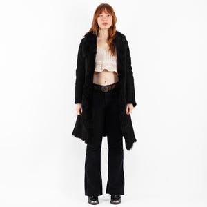 Black Sheepskin Shearling Coat, Size S Shearling Coat, Boho Winter Sheepskin Coat, Retro Black Suede Fur Coat, NorthernGirlStore
