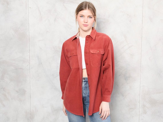 90s work button down Size XL Orange corduroy shirt