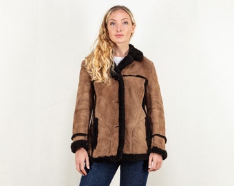 Penny Lane Jacket vintage 70's shearling coat suede brown sheepskin winter outerwear jacket women vintage clothing size medium