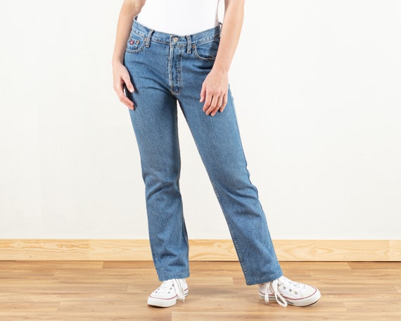Mujer Denim Jeans recto vintage 90's lavado medio azul jeans