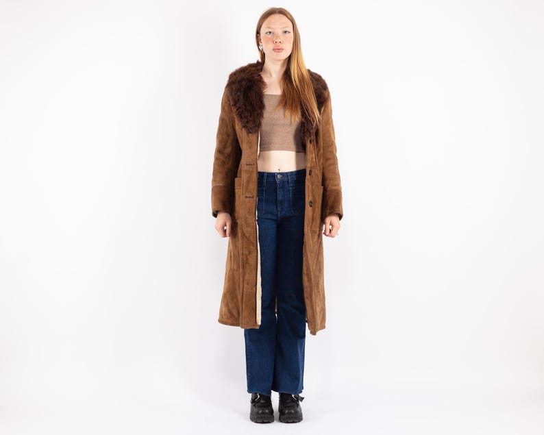 Women Sheepskin Coat, Size M Vintage Sheepskin Coat, Retro Overcoat