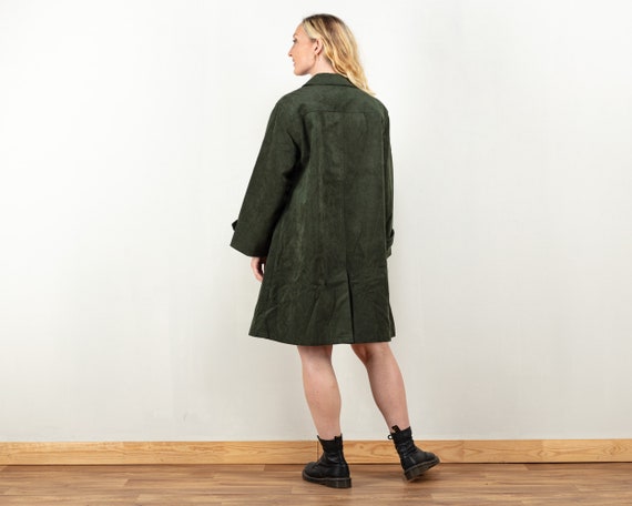 Faux Suede Coat vintage women forest green light … - image 3