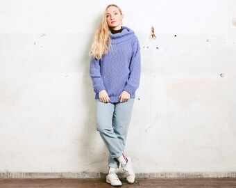 90s Mock Neck Sweater . Vintage Pale Purple Sweater Turtleneck Jumper Acrylic Sweater Girlfriend Wear Knitted Lilac Sweater . size Medium