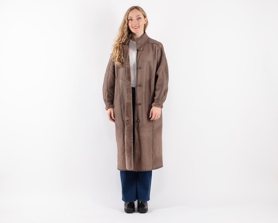 Vintage Dark Brown Shearling Coat M 12 14