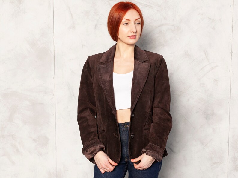 Suede Leather Jacket 80s western jacket urban boho jacket brown suede jacket retro leather outerwear women vintage clothing size small
